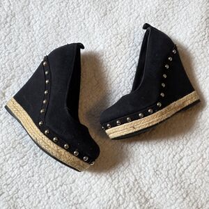 Aldo black wedge espadrille heels with gold studs